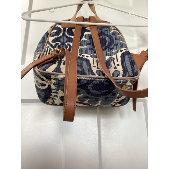 Spartina 449 Chloe Backpack Daufuskie Island‎ Natural Linen Leather Bag Blue
